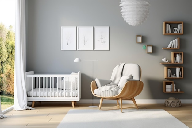 Lit de bébé minimaliste dans une chambre d'enfant de style scandinave mettant en valeur la simplicité et l'élégance