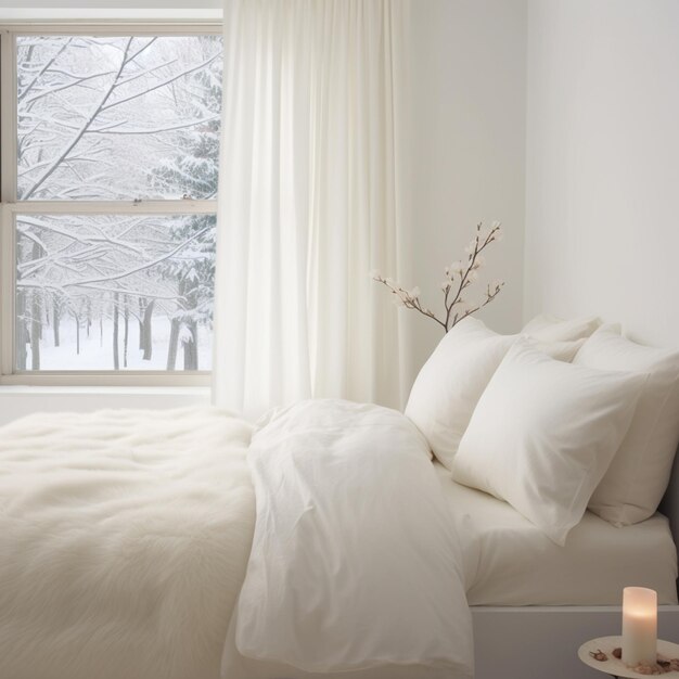 lit blanc arrafé avec des oreillers blancs et des couvertures blanches dans une chambre à coucher