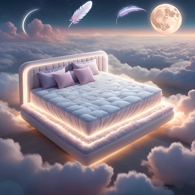 Un lit confortable avec la lune et les étoiles dans le ciel