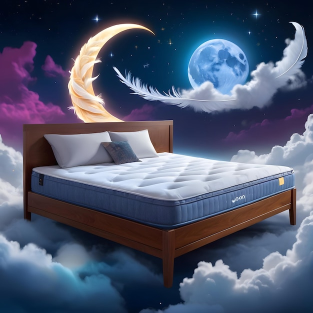 Un lit confortable avec la lune et les étoiles dans le ciel