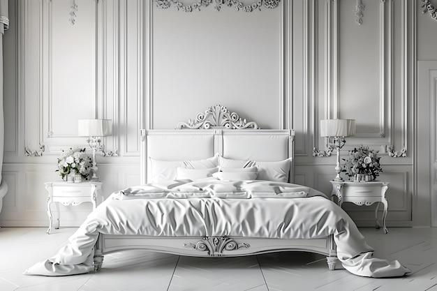 un lit avec une couverture blanche et une tête de lit blanche