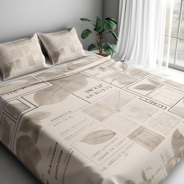 Un lit avec une couverture qui dit "café" dessus