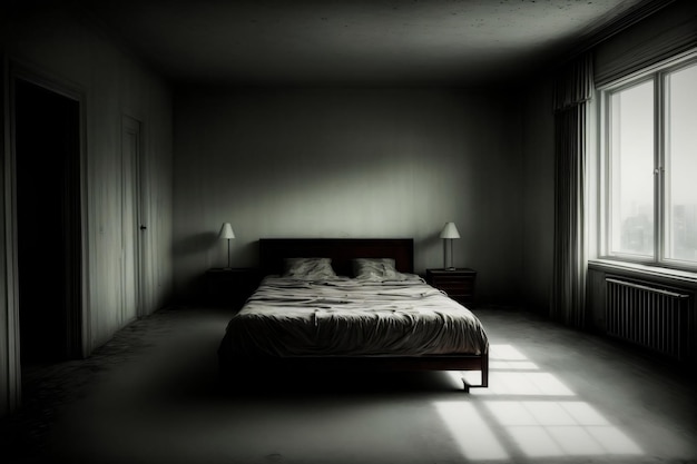 Photo un lit dans une chambre à côté d'une fenêtre