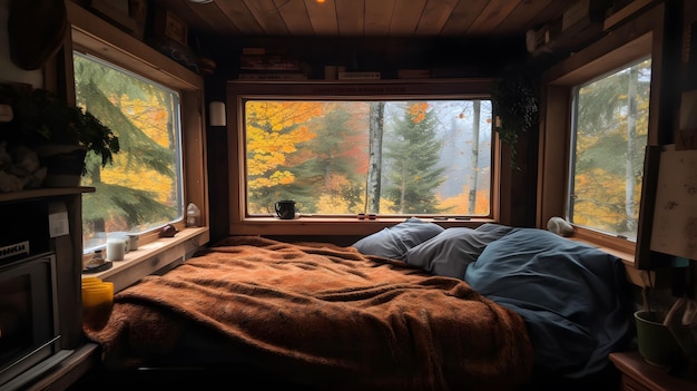 Photo un lit dans une petite maison