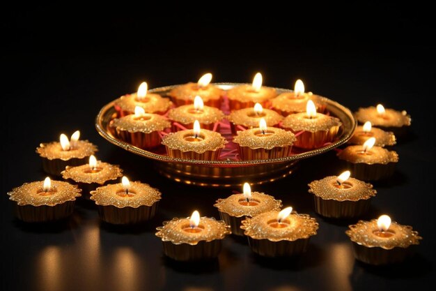 Photo lit diyas sur la nourriture