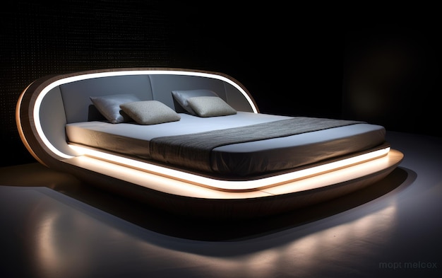 Lit flottant futuriste éclairé par LED avec IA générative sous-éclairage