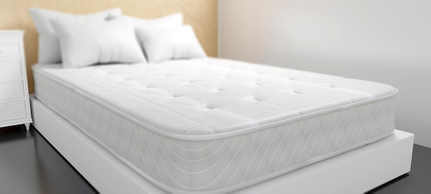 Lit et matelas simple couleur blanche dans une chambre confort sommeil concept rendu 3d