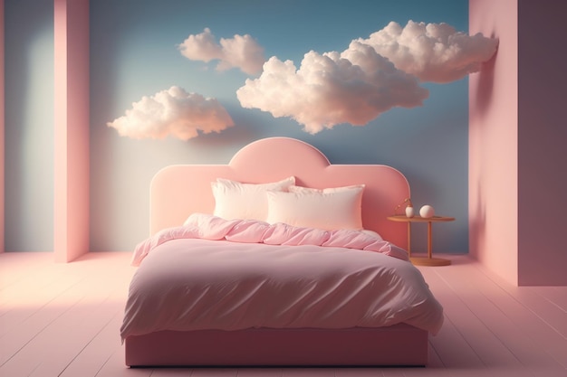 Lit avec nuages roses Concept de design créatif Génération Ai