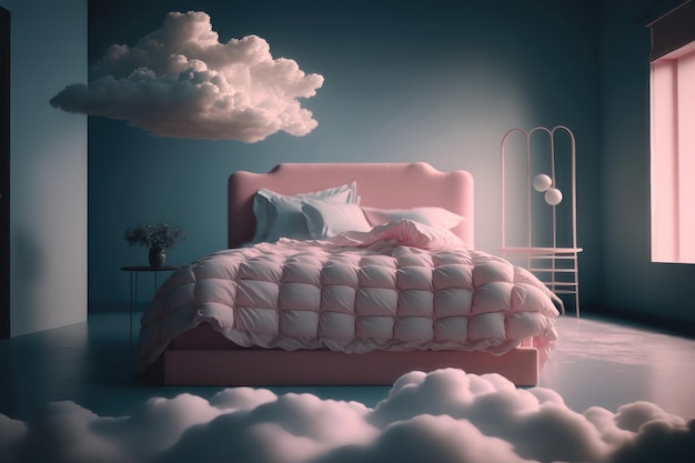 Lit avec nuages roses Concept de design créatif Génération Ai