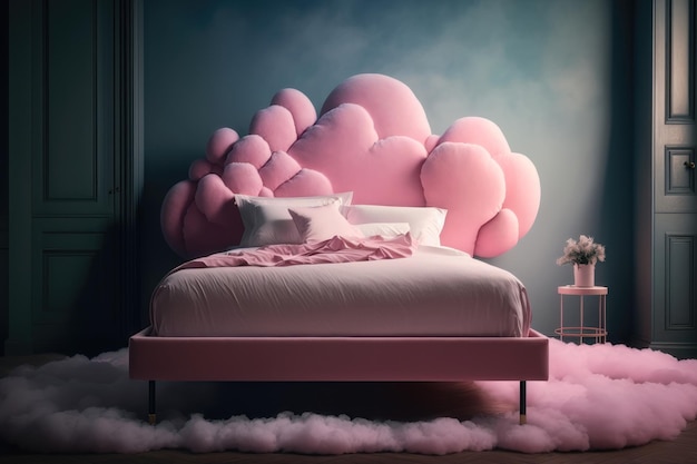 Lit avec nuages roses Concept de design créatif Génération Ai