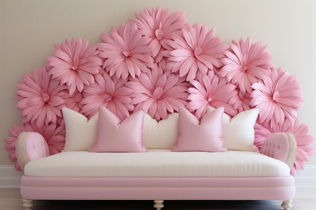 Photo un lit avec une tête blanche et des oreillers roses