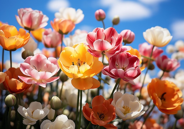 Lit de tulipes en fleurs Fleurs et plantes au printemps généré par l'IA