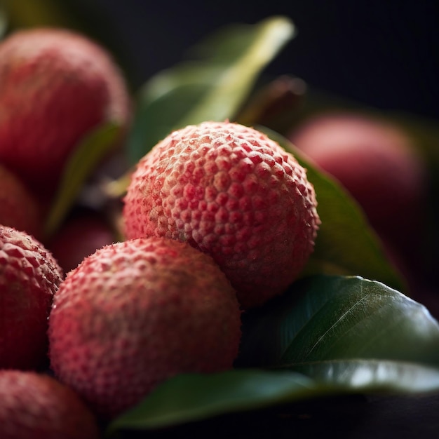 Litchi rouge frais et pelé avec des feuilles