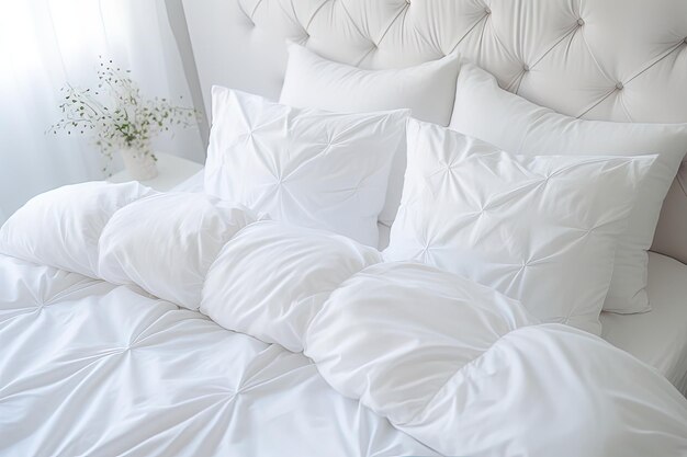 Photo literie blanche sur un lit blanc