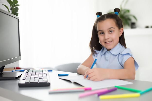 Little Girl Using Computer Concept, apprentissage en ligne à distance