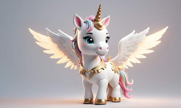 Little Unicorn Wings Cute 3D Kids Art Banner animé Design de fond numérique généré par l'IA