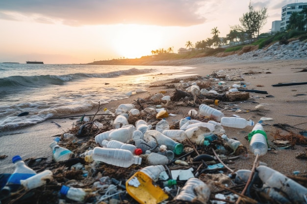 Le littoral contaminé par les déchets plastiques La plage polluée par les déchets