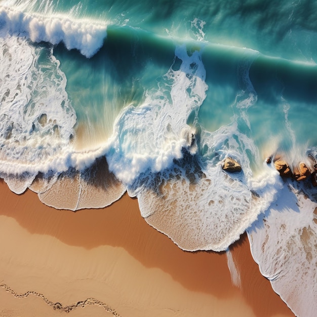 Le littoral élégant La vue du haut capture la beauté des vagues douces de l'océan sur les plages de sable pour les médias sociaux Post Siz
