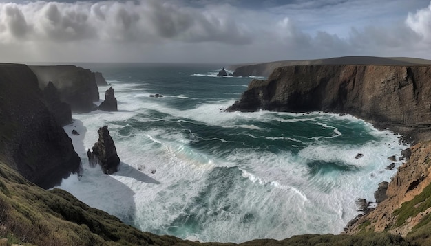 Le littoral majestueux a érodé la beauté des vagues déferlantes générée par l'IA