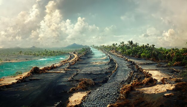 Littoral de l'océan tropical avec des rochers de palmiers et de l'eau bleue paysage naturel de la plage de sable