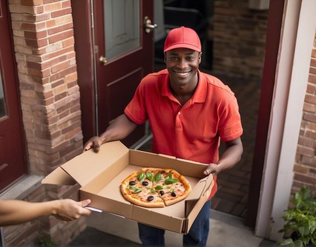 Photo livraison de boîte photo de pizza savoureuse homme tenant la pizza chef de nourriture cuisine italienne arrière-plan 3