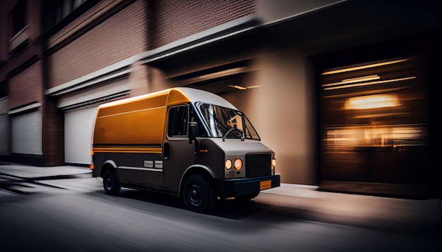 Livraison moderne blanche petite camionnette de courrier de fret d'expédition se déplaçant rapidement sur la route d'autoroute vers la banlieue urbaine de la ville