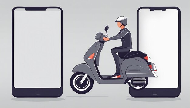Photo livraison rapide par scooter sur mobile concept de commerce électronique infographique de commande de nourriture en ligne application de page web