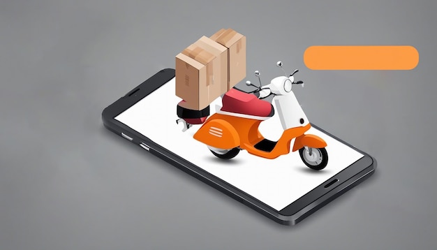 Photo livraison rapide par scooter sur mobile concept de commerce électronique infographique de commande de nourriture en ligne application de page web