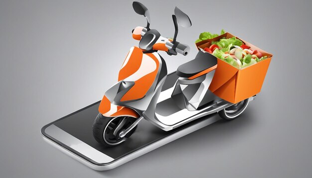 Photo livraison rapide par scooter sur mobile concept de commerce électronique infographique de commande de nourriture en ligne application de page web