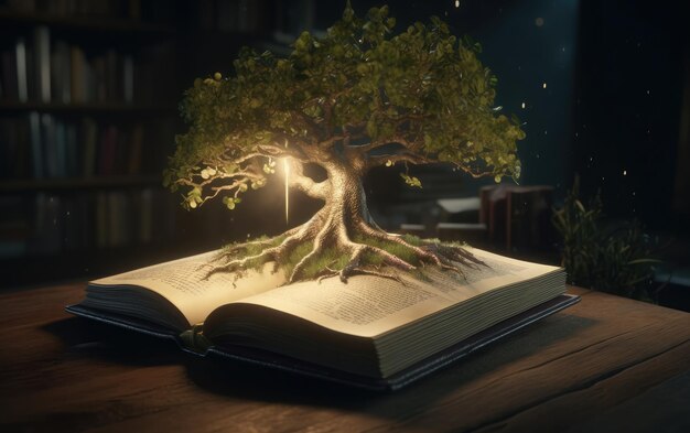 Un livre avec un arbre dessus