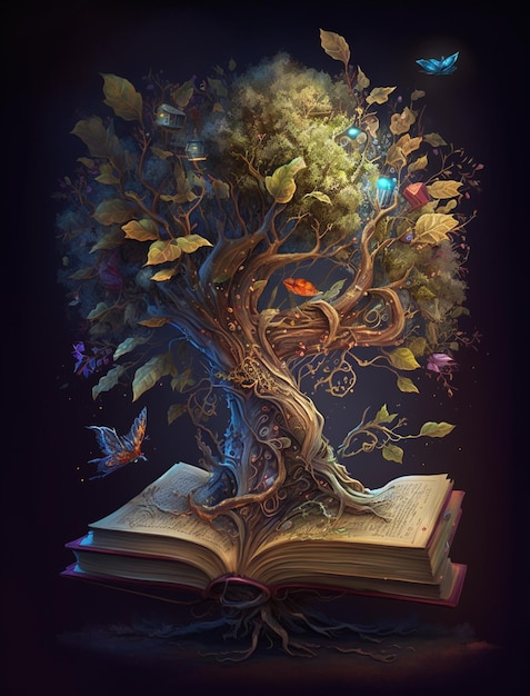 Un livre avec un arbre dessus