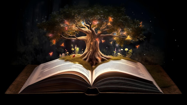 Un livre avec un arbre dessus