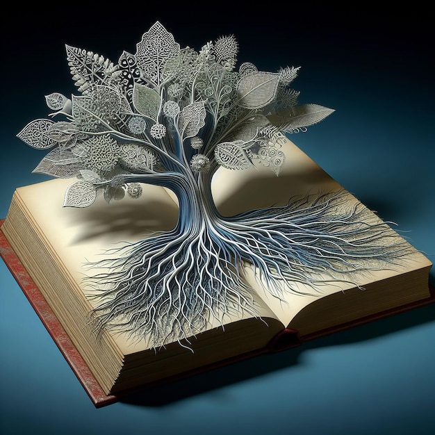 un livre avec un arbre qui en pousse