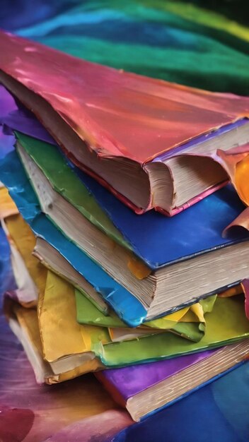 Un livre avec un arc-en-ciel de couleurs dessus