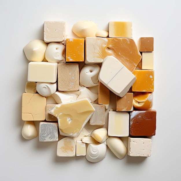 une livre de beurre de cacahuète naturel sous la forme de blocs de couleur plats
