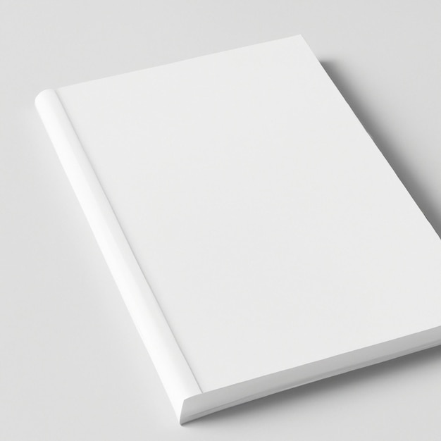 Un livre blanc avec une couverture blanche se trouve sur une surface grise.