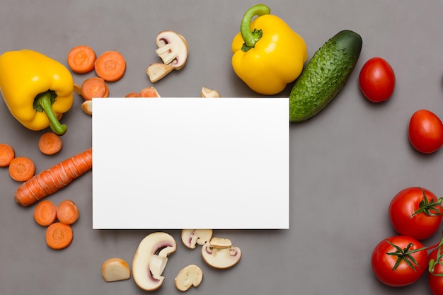 Un livre blanc éclatant au milieu d'une série de légumes frais illustrant une tapisserie vibrante de la nature