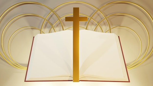 Livre blanc ouvert avec une croix chrétienne