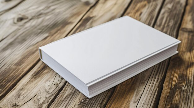 Photo un livre blanc sur une table en bois.