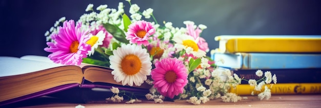 Photo un livre avec un bouquet de fleurs dessus