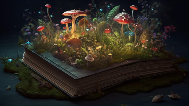 Un livre avec des champignons dessus