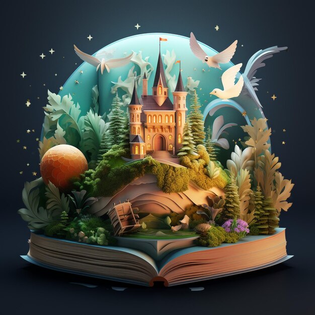 Photo un livre avec un château et des arbres