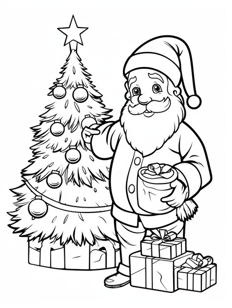 livre de coloration de Noël famille mignonne décorant un arbre de Noël Noël amusant noir et blanc pas de s