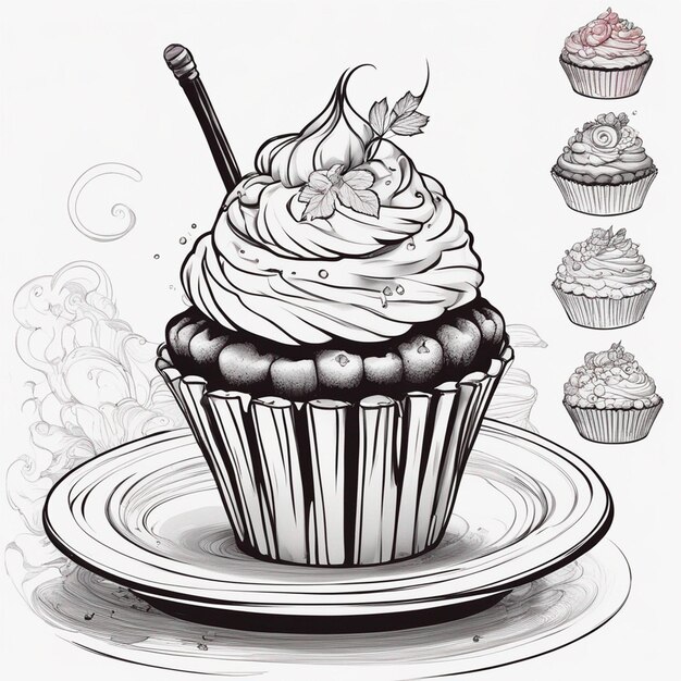 Photo un livre de coloriage cupcake vectoriel fond blanc contour