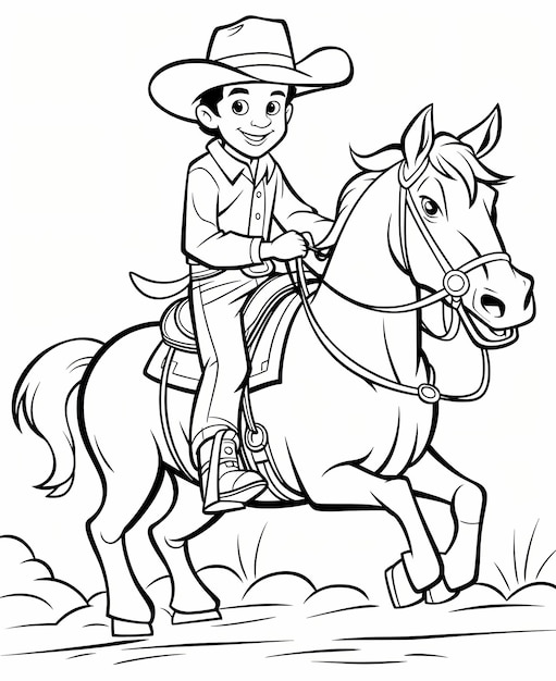 Livre de coloriage de dessins animés pour enfants sur le contour du cow-boy