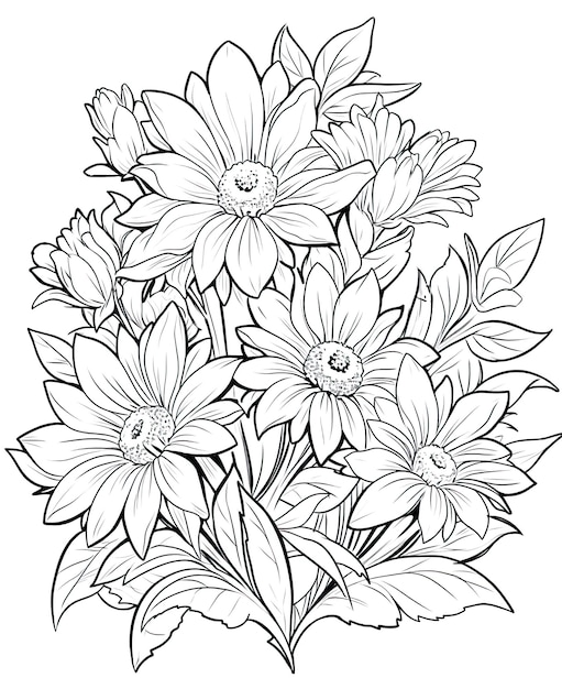 Livre de coloriage fleurs de fond floral sur fond blanc mise au point douce sélective