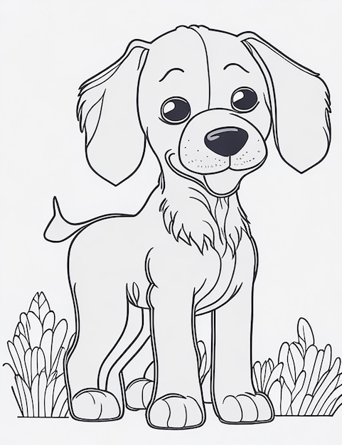 Photo livre de coloriage d'illustration de chien mignon pour les enfants