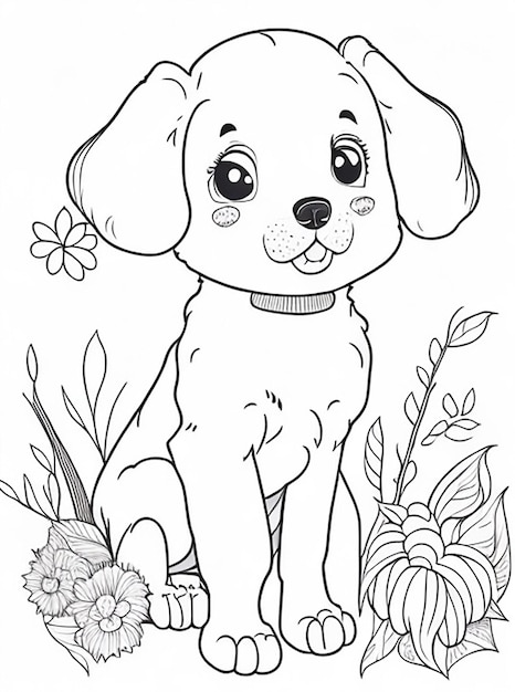 Photo livre de coloriage d'illustration de chien mignon pour les enfants