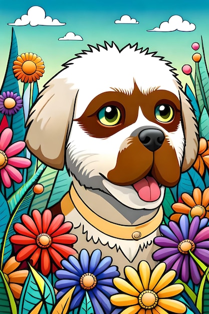 Livre de coloriage d'illustration de chien mignon pour les enfants