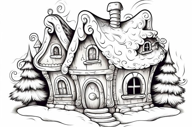 Livre de coloriage de Noël pour enfants Maison de griffonnage et maison en pain d'épice d'arbre de Noël